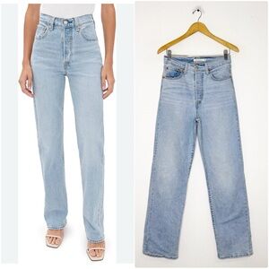 Levi’s Ribcage Straight Jeans Size 28 High Rise Button Fly Light Wash 32 Inseam